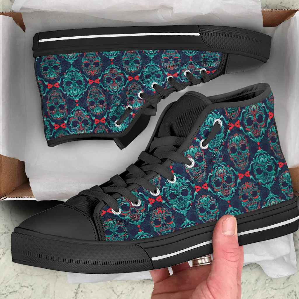 Ornamental Sugar Skull High Top Shoes Black