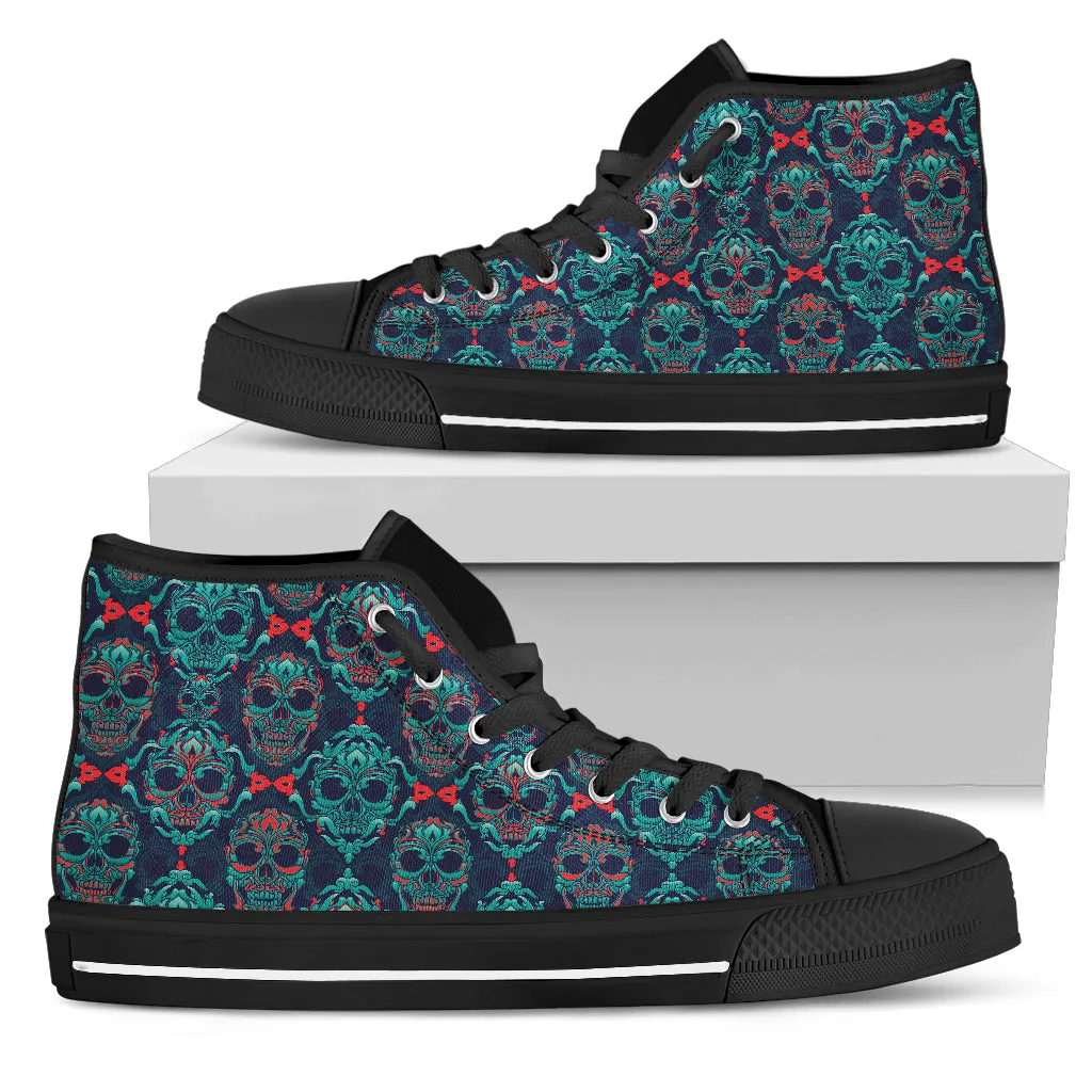 Ornamental Sugar Skull High Top Shoes Black