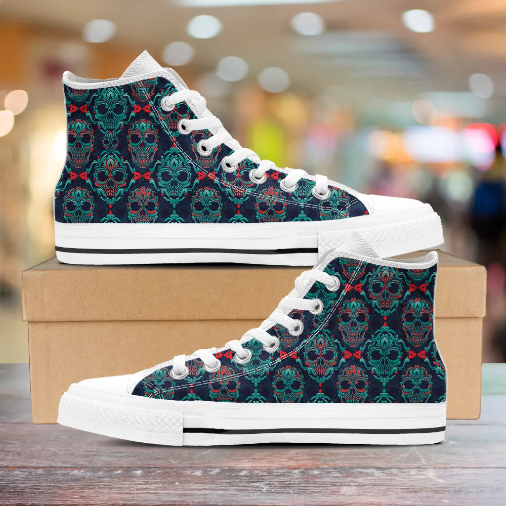 Ornamental Sugar Skull High Top Shoes White