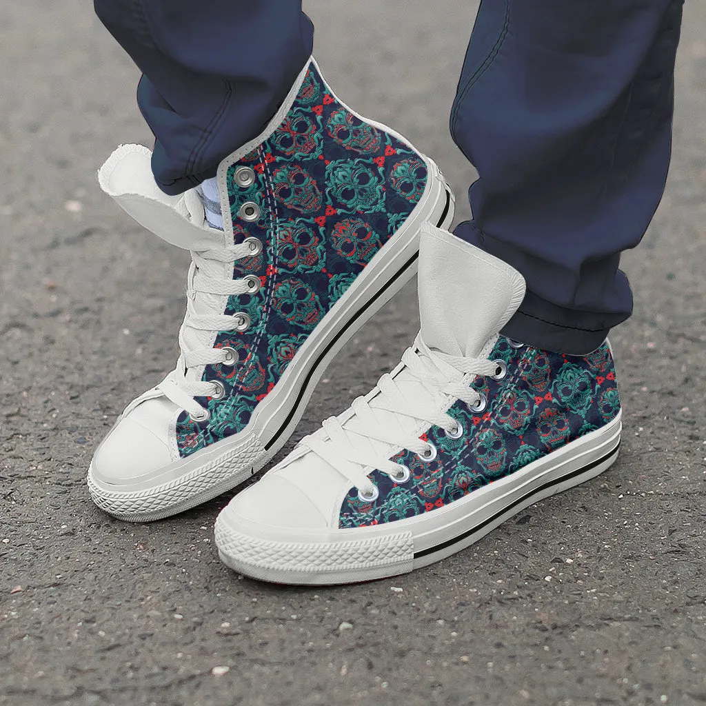 Ornamental Sugar Skull High Top Shoes White