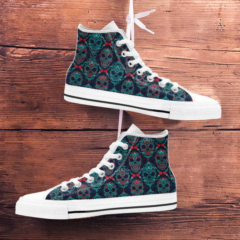 Ornamental Sugar Skull High Top Shoes White