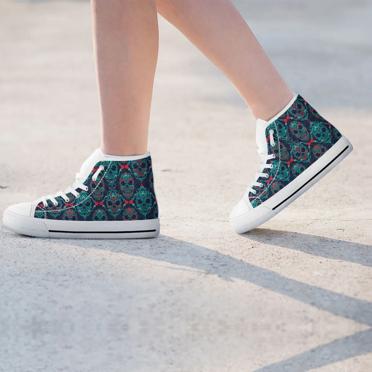 Ornamental Sugar Skull High Top Shoes White