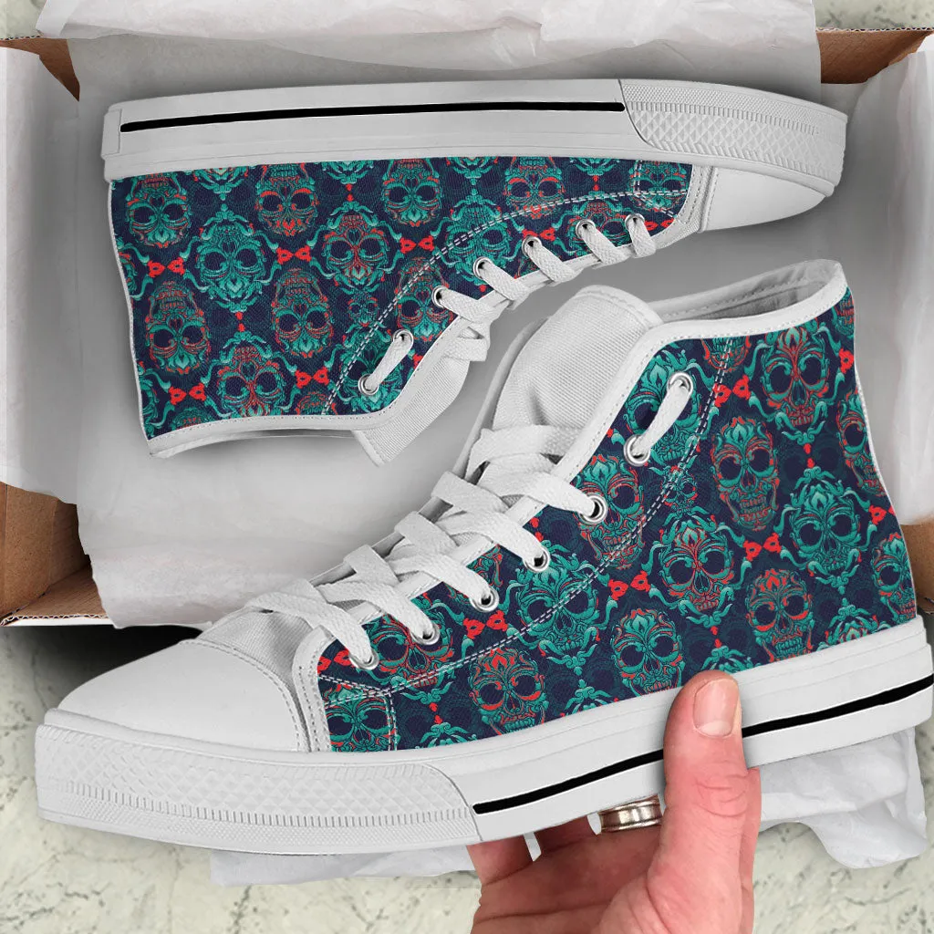 Ornamental Sugar Skull High Top Shoes White