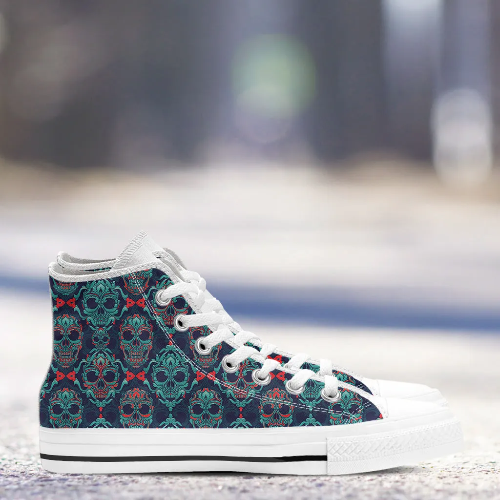 Ornamental Sugar Skull High Top Shoes White