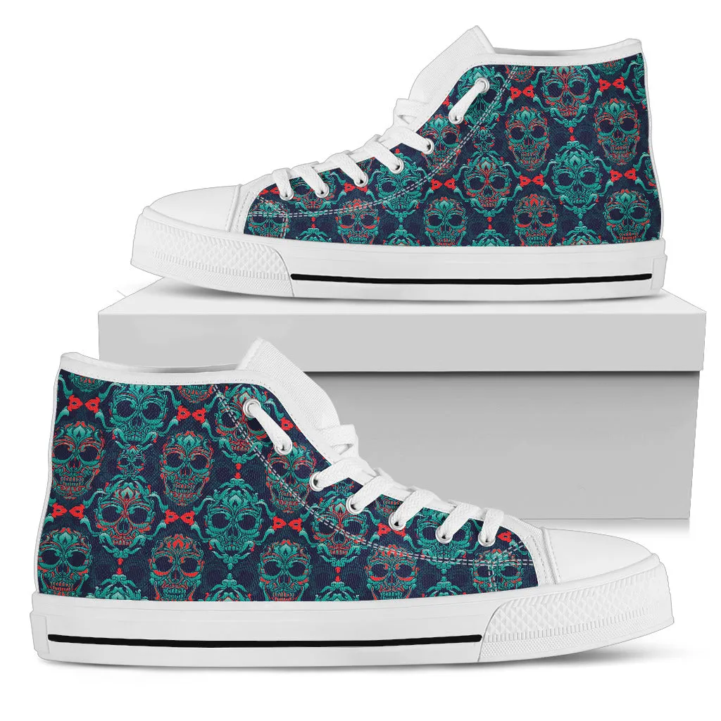 Ornamental Sugar Skull High Top Shoes White