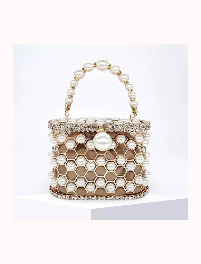 Pearled and Crystallized Cage Handle Clutch