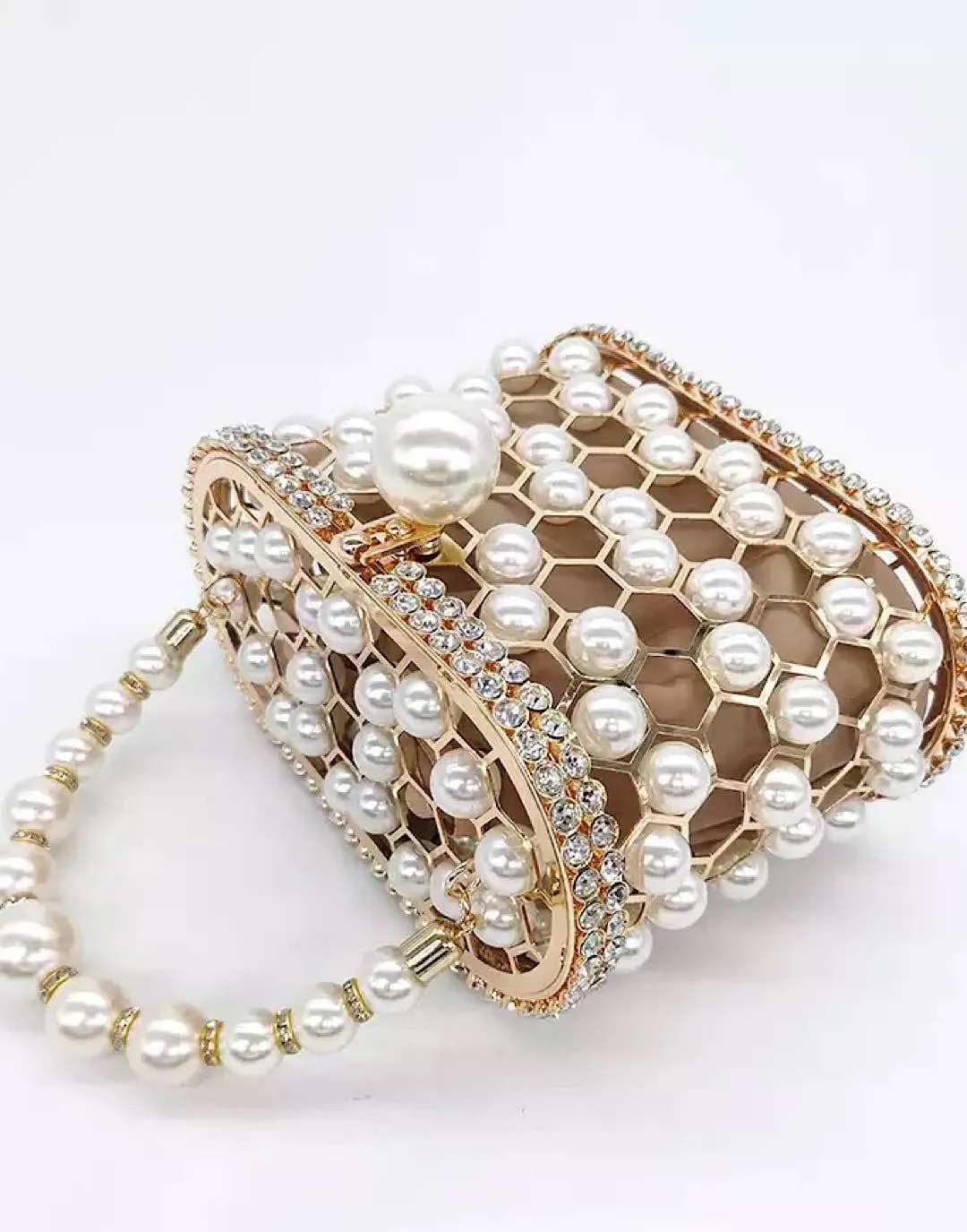 Pearled and Crystallized Cage Handle Clutch