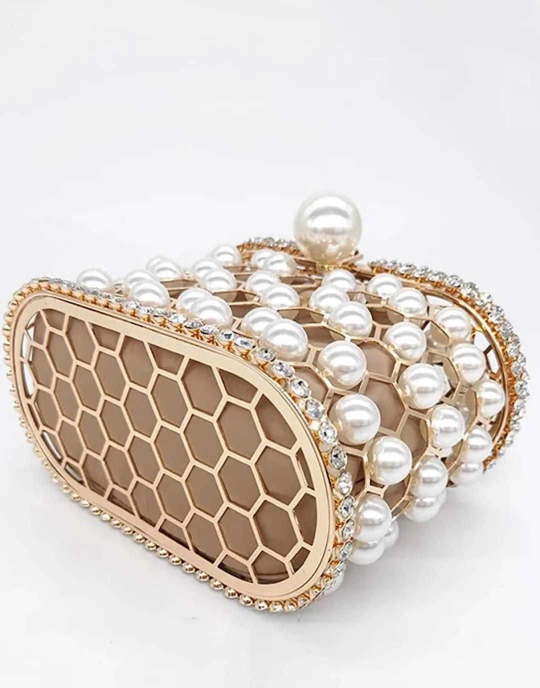 Pearled and Crystallized Cage Handle Clutch