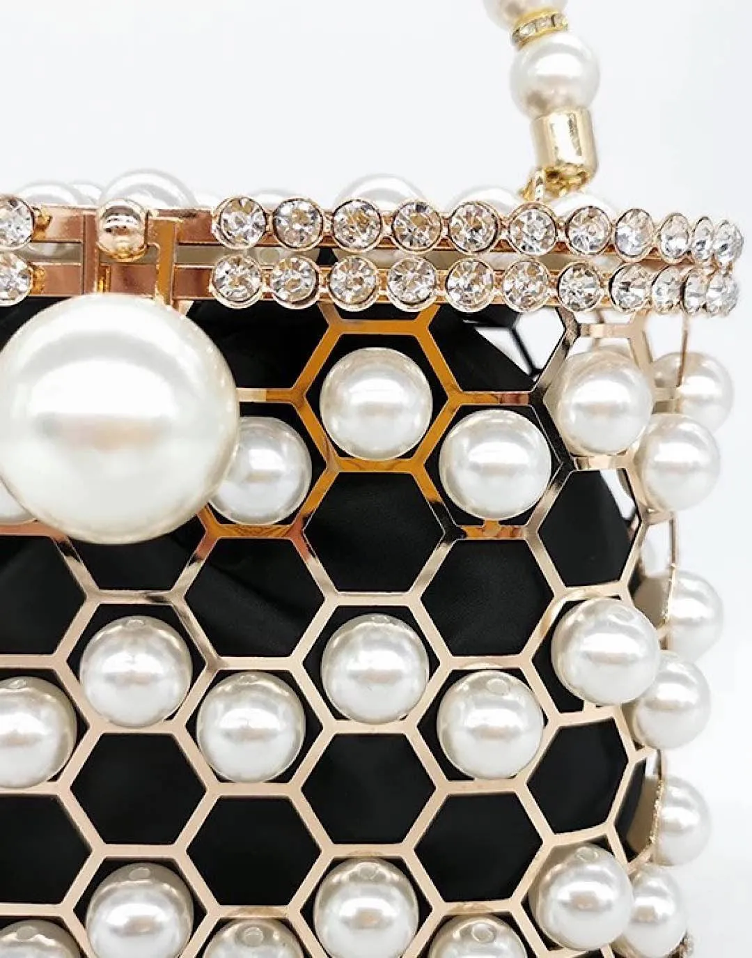 Pearled and Crystallized Cage Handle Clutch