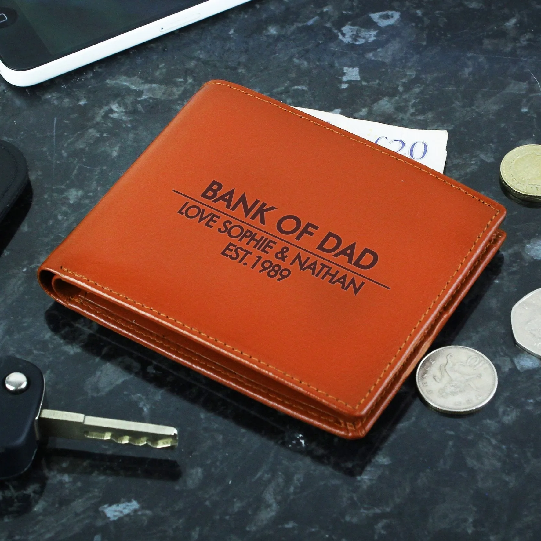 Personalised Classic Tan Leather Wallet