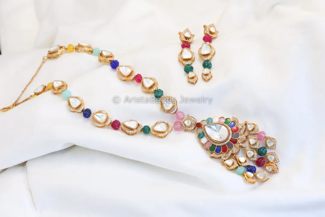 Premium Quality Navratan Polki Necklace Set