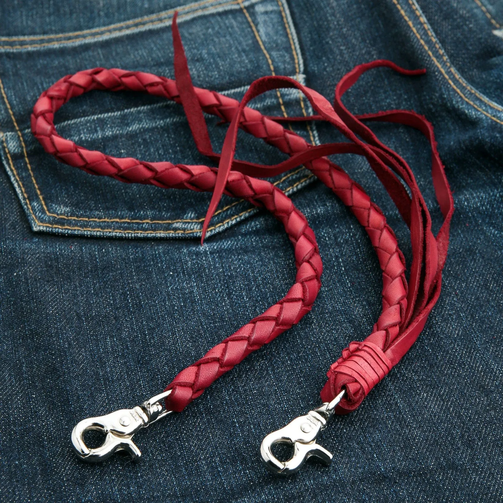 Red Burgundy Braided Genuine Leather Wallet Chain