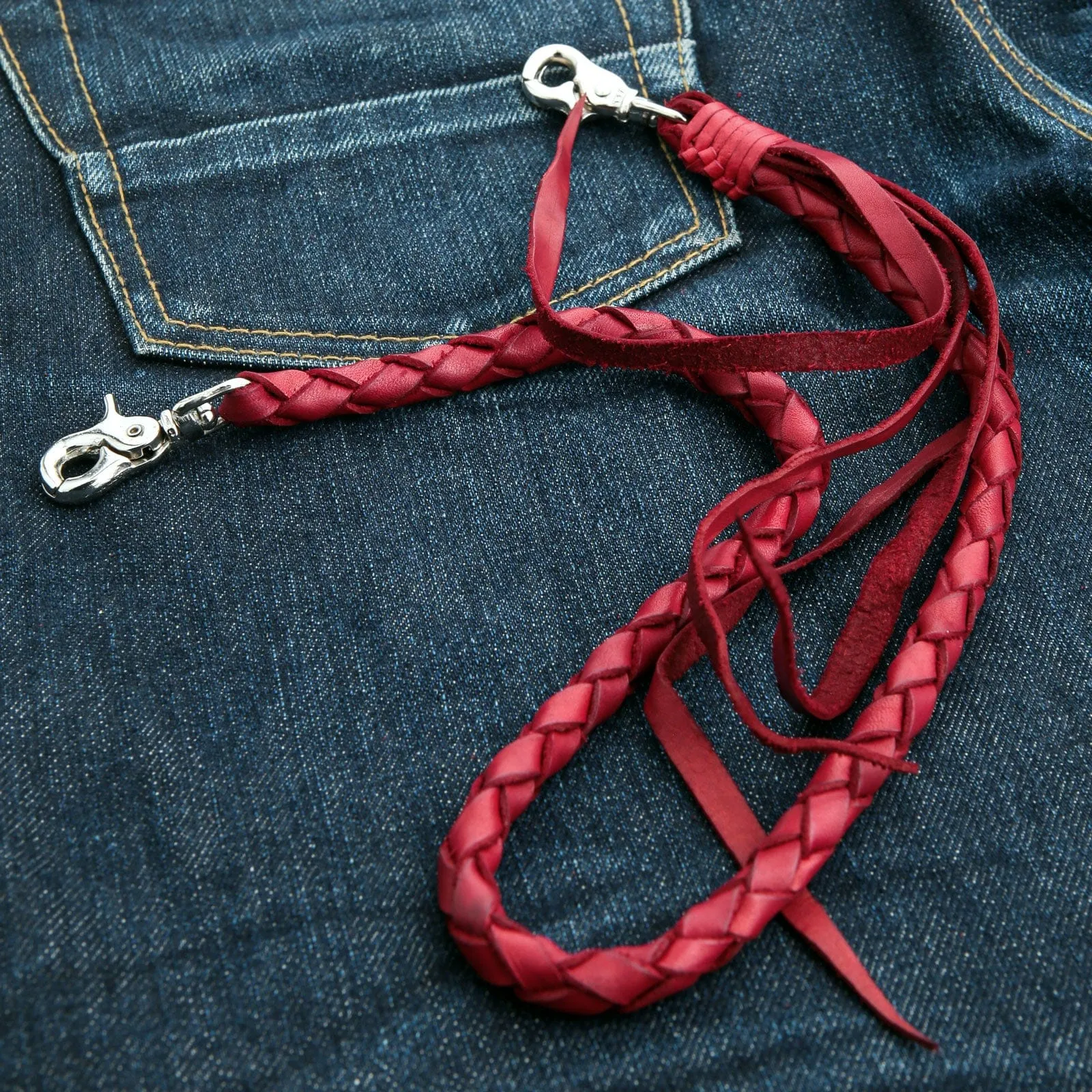 Red Burgundy Braided Genuine Leather Wallet Chain