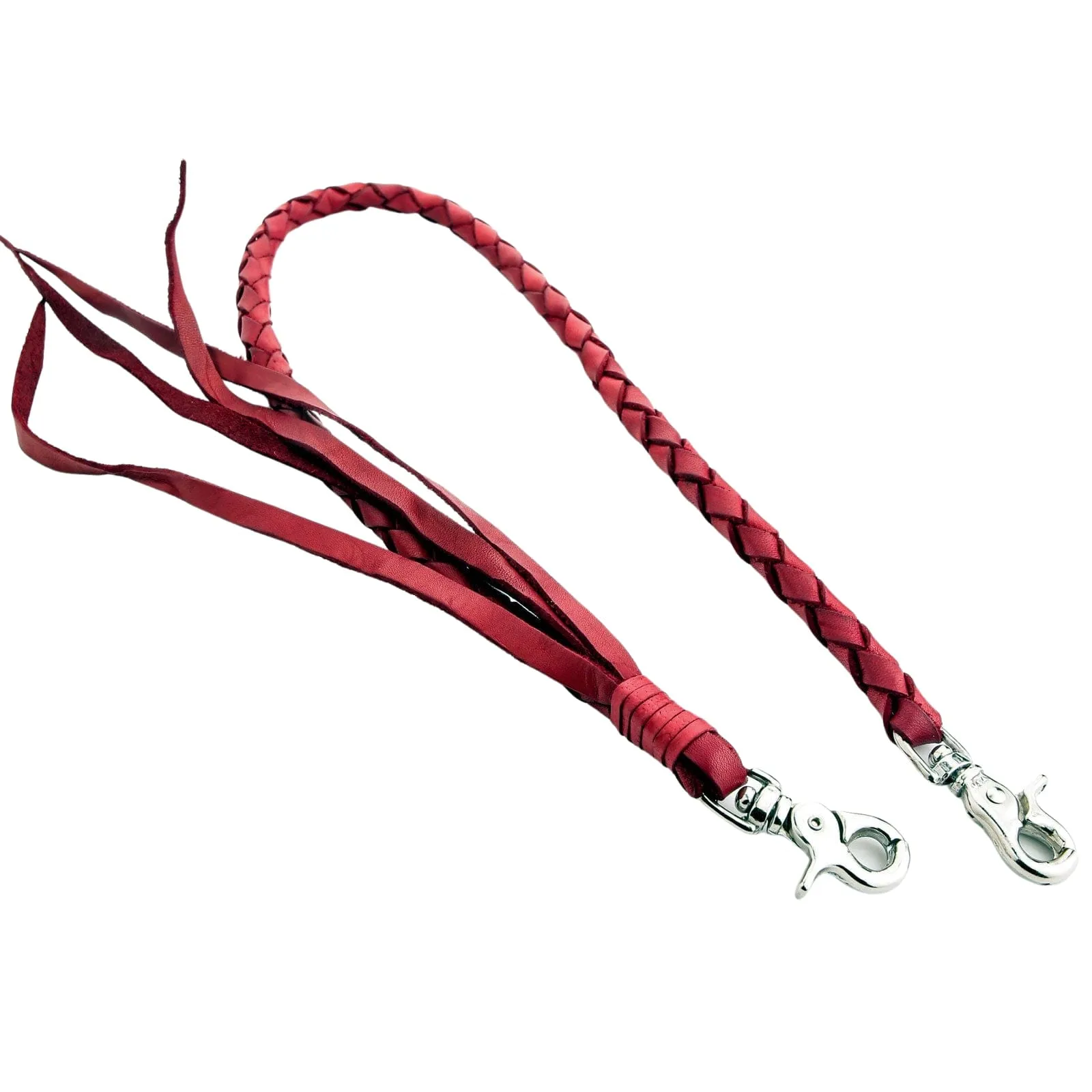 Red Burgundy Braided Genuine Leather Wallet Chain