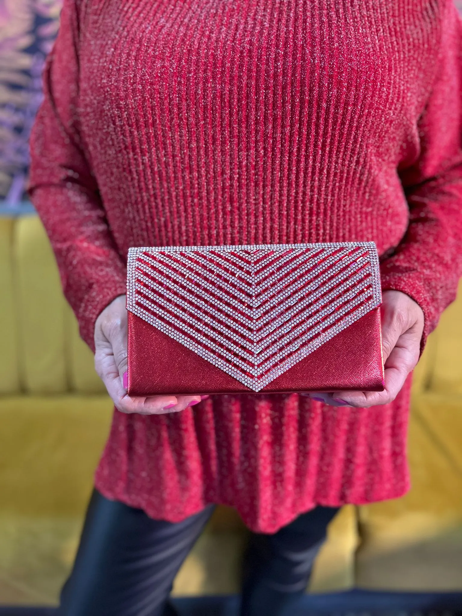 Red Diamante Cover Clutch Bag