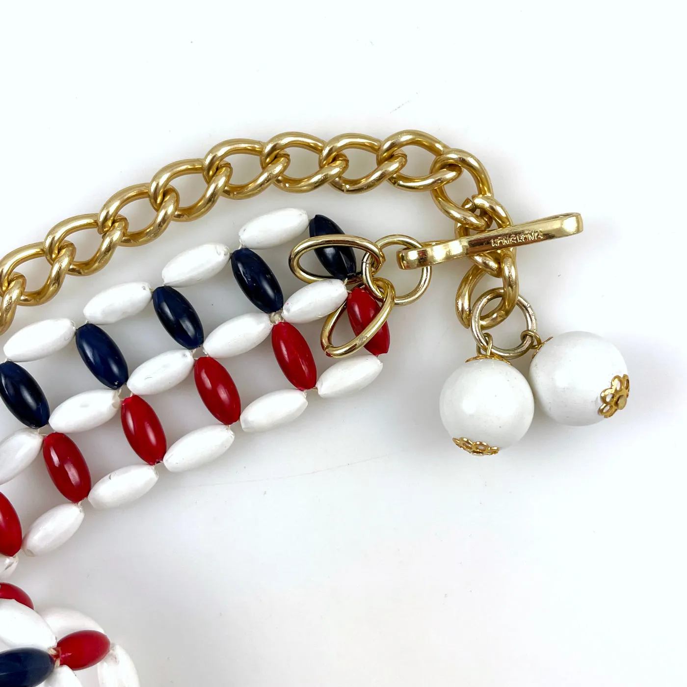 Red White Blue Beaded Belt Vintage Hong Kong