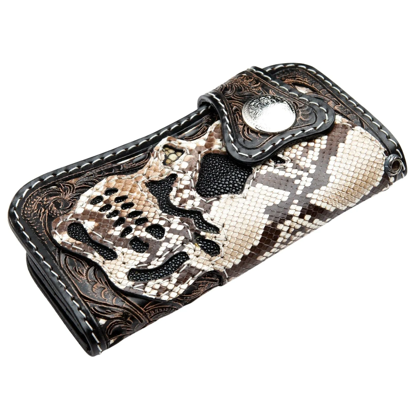 Rider Skull Genuine Cobra Leather Biker Wallet