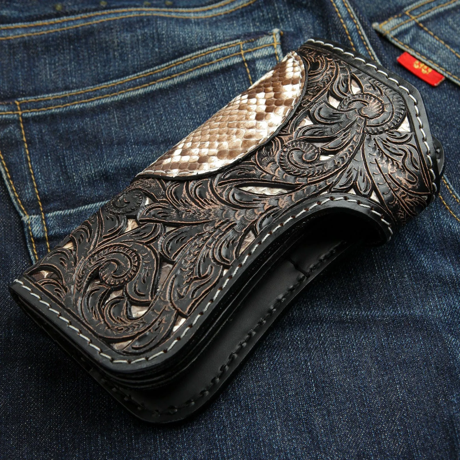 Rider Skull Genuine Cobra Leather Biker Wallet