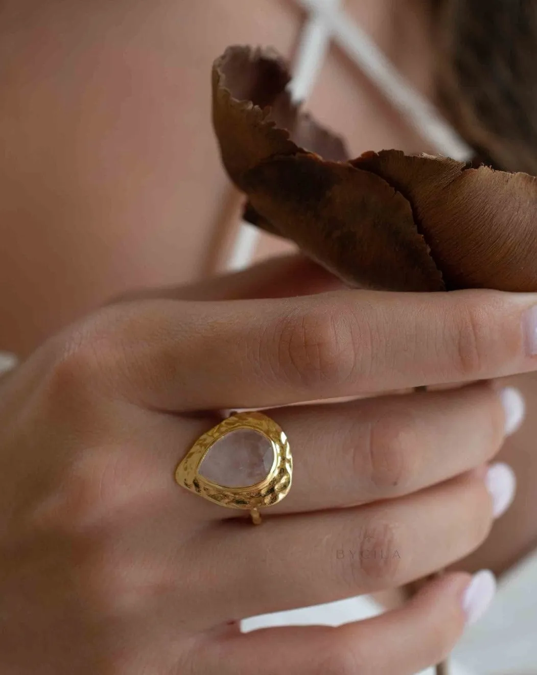 Rose Quartz Ring * 18k Gold Plated Ring * Statement Ring * Gemstone Ring * Pink * Bridal Ring * Wedding Ring *Organic Ring * Nat