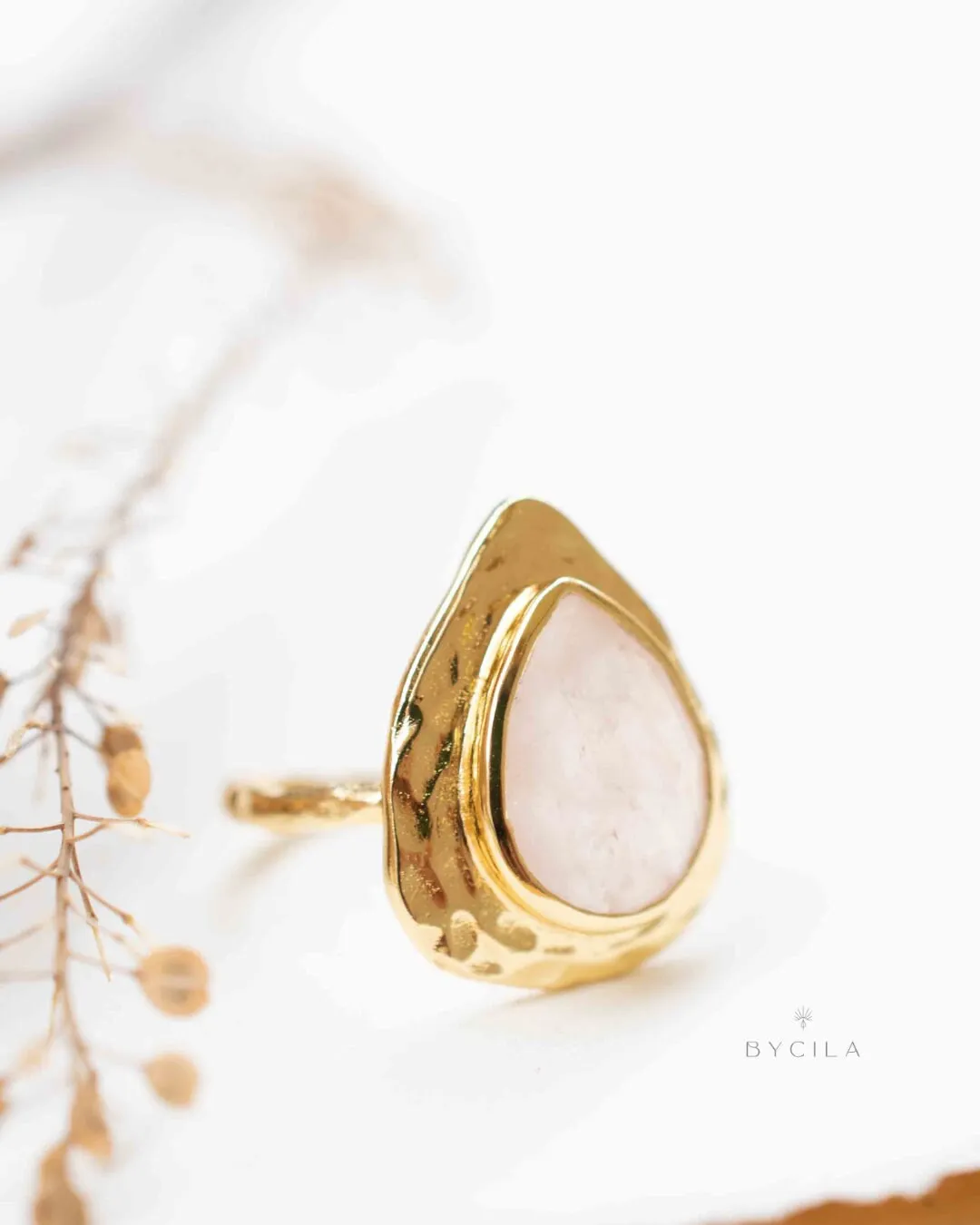 Rose Quartz Ring * 18k Gold Plated Ring * Statement Ring * Gemstone Ring * Pink * Bridal Ring * Wedding Ring *Organic Ring * Nat