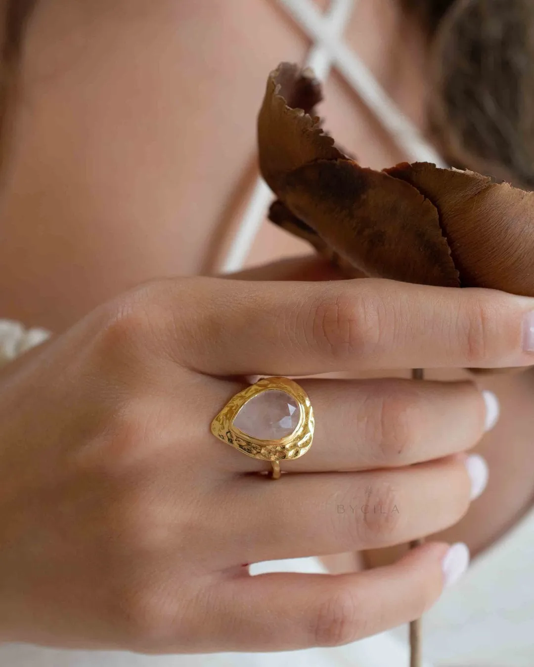 Rose Quartz Ring * 18k Gold Plated Ring * Statement Ring * Gemstone Ring * Pink * Bridal Ring * Wedding Ring *Organic Ring * Nat