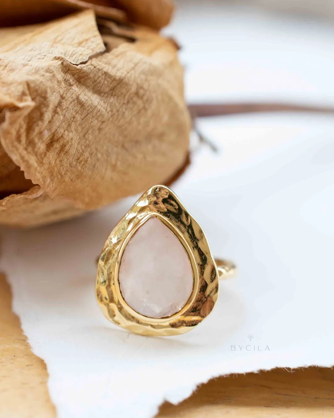 Rose Quartz Ring * 18k Gold Plated Ring * Statement Ring * Gemstone Ring * Pink * Bridal Ring * Wedding Ring *Organic Ring * Nat