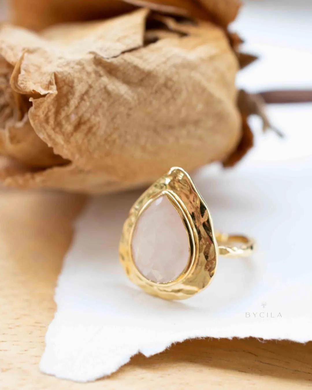 Rose Quartz Ring * 18k Gold Plated Ring * Statement Ring * Gemstone Ring * Pink * Bridal Ring * Wedding Ring *Organic Ring * Nat