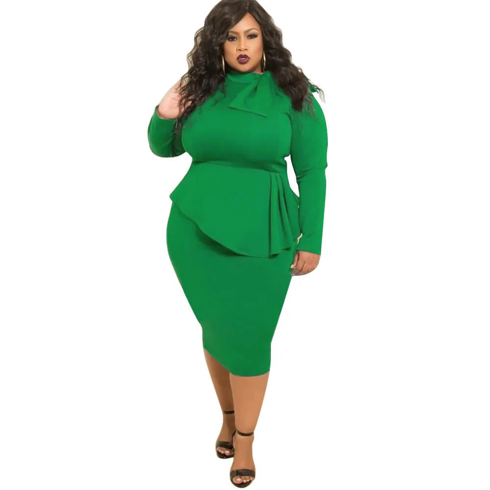 Sales First Women's Perfect Sexy Loose Stretchy Plus Size Solid Color Dresses with Bowknot