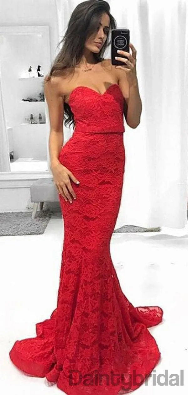 Sexy Sweetheart Mermaid Lace With Train Long Prom Dresses.DB10150