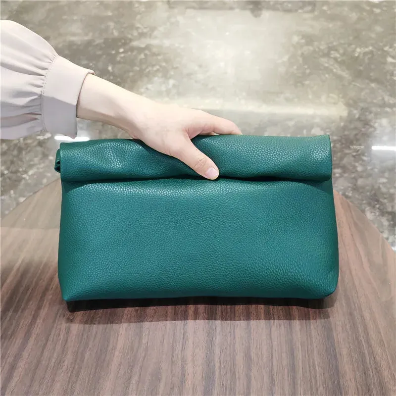 Solid color Women Clutch bag soft pu leather Lady evening bags Envelope Bag Large capacity Black purse