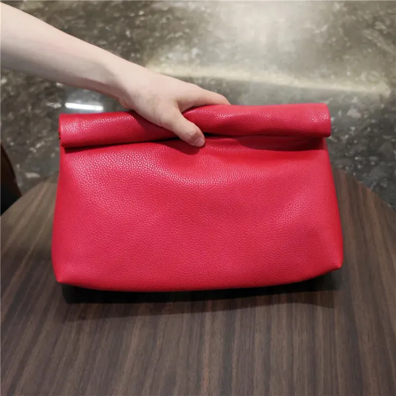 Solid color Women Clutch bag soft pu leather Lady evening bags Envelope Bag Large capacity Black purse