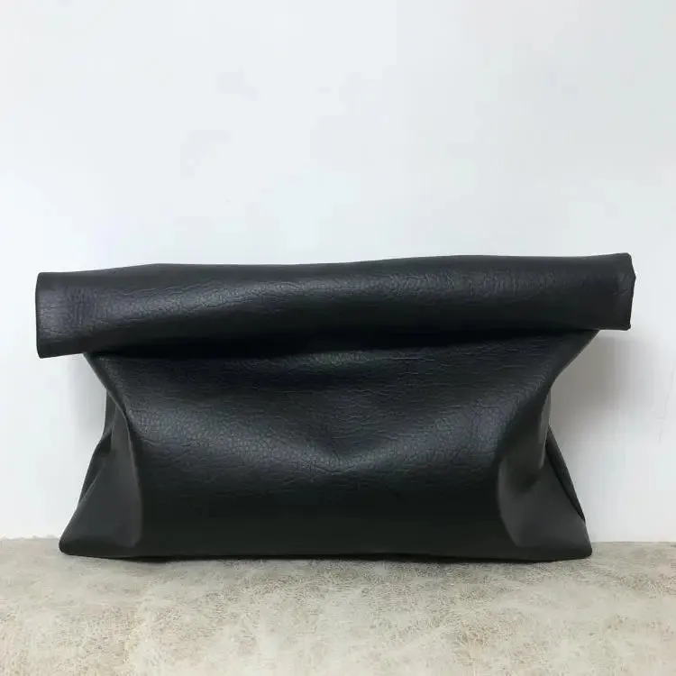 Solid color Women Clutch bag soft pu leather Lady evening bags Envelope Bag Large capacity Black purse