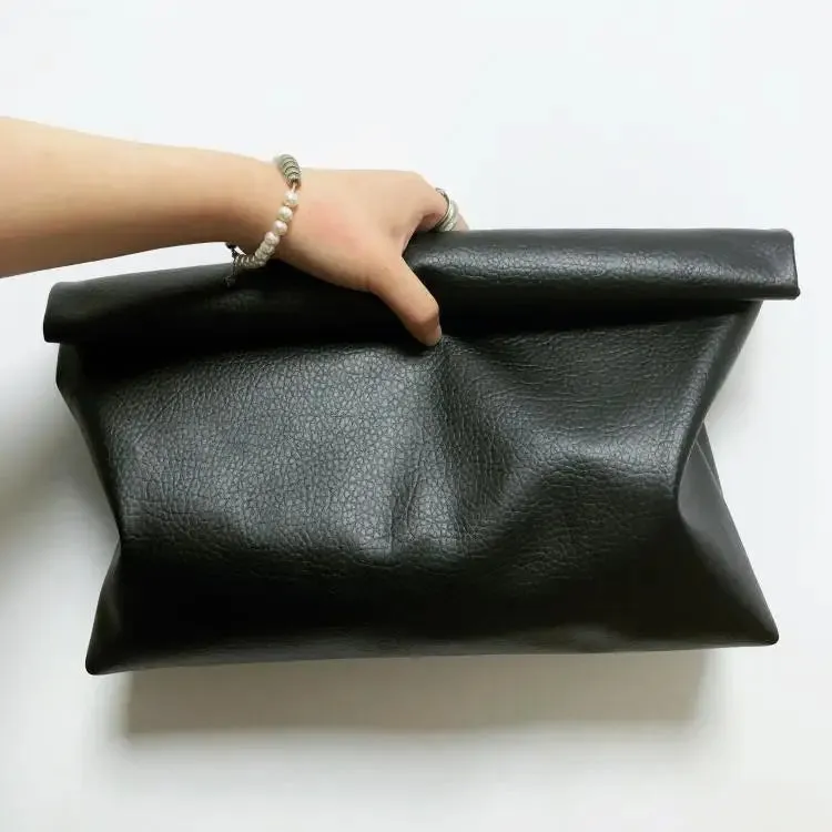 Solid color Women Clutch bag soft pu leather Lady evening bags Envelope Bag Large capacity Black purse