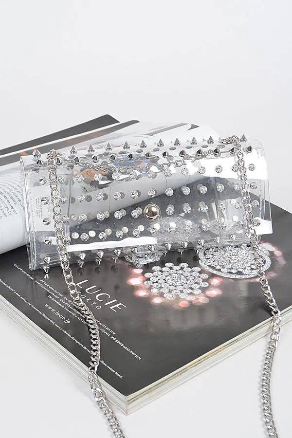 Spike Studded Clear Clutch