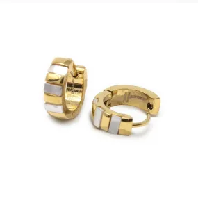 Stainless Steel Huggie Hoop Ear MOP Inlay Gold Plated