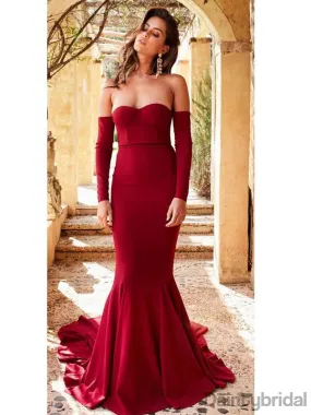 Sweetheart Off Shoulder Mermaid Long Sleeve Backless Sexy Jersey Prom Dresses.DB10188