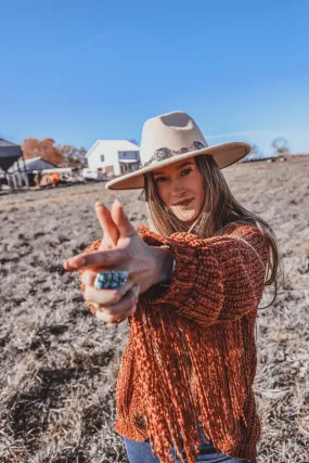 Tan Concho Chain Wide Brim Hat