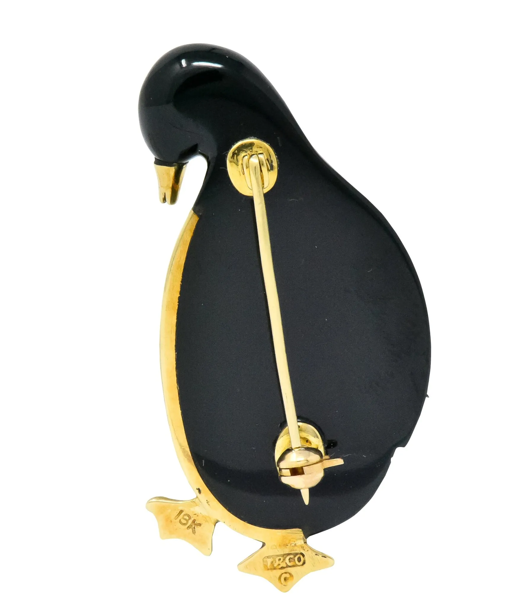 Tiffany & Co. 1970's Black Jade Mother-Of-Pearl 18 Karat Gold Penguin Brooch