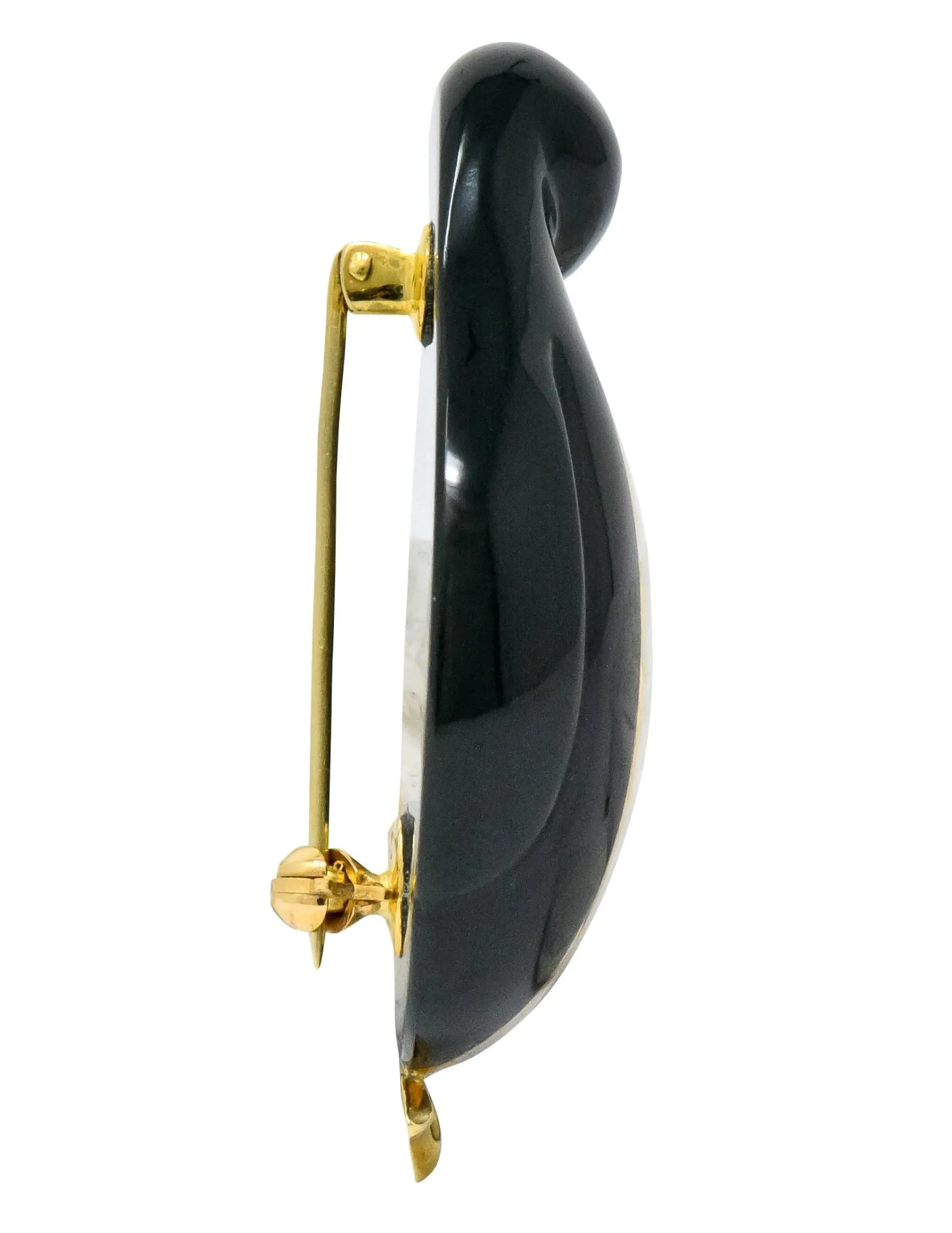 Tiffany & Co. 1970's Black Jade Mother-Of-Pearl 18 Karat Gold Penguin Brooch