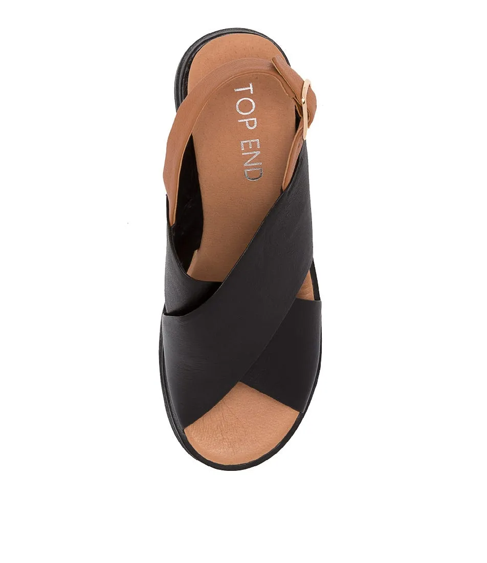 TOP END Bighton Black Scotch Leather Heeled Sandals