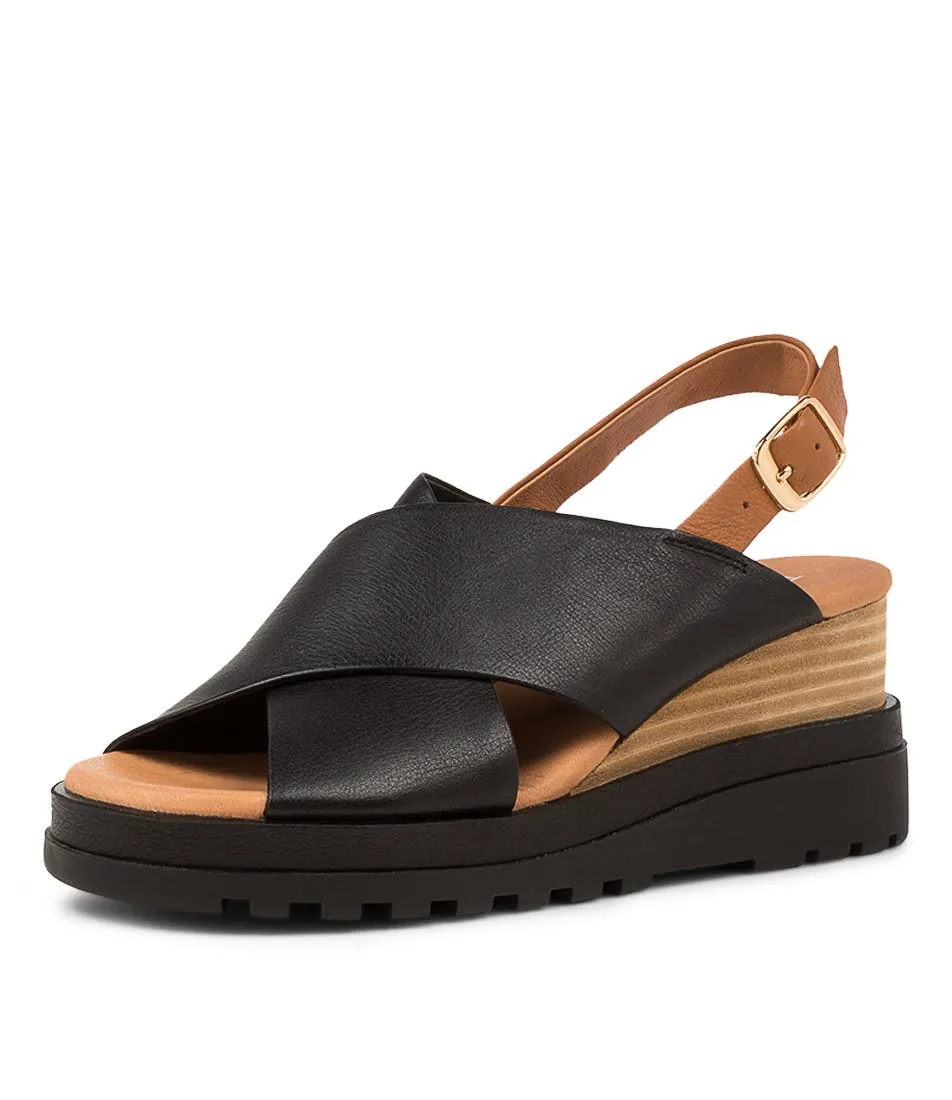 TOP END Bighton Black Scotch Leather Heeled Sandals