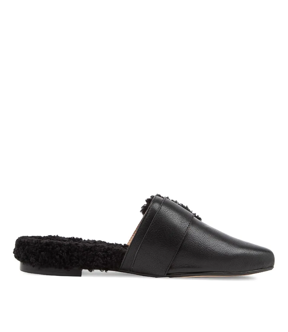 TOP END Flynn Black Leather Mules