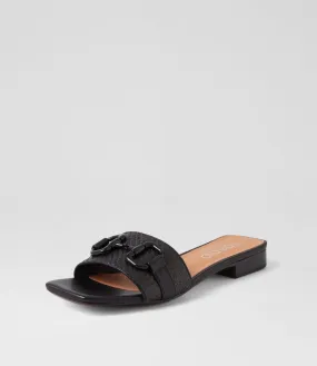 TOP END Kuzil Black Synthetic Raffia Leather Slides
