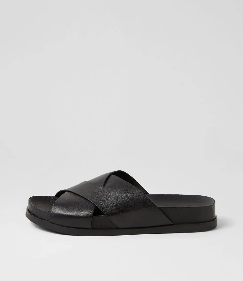 TOP END Tally Black Leather Slides