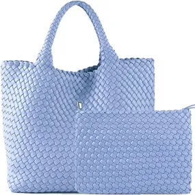 Vegan Leather Woven Tote - (multiple colors)