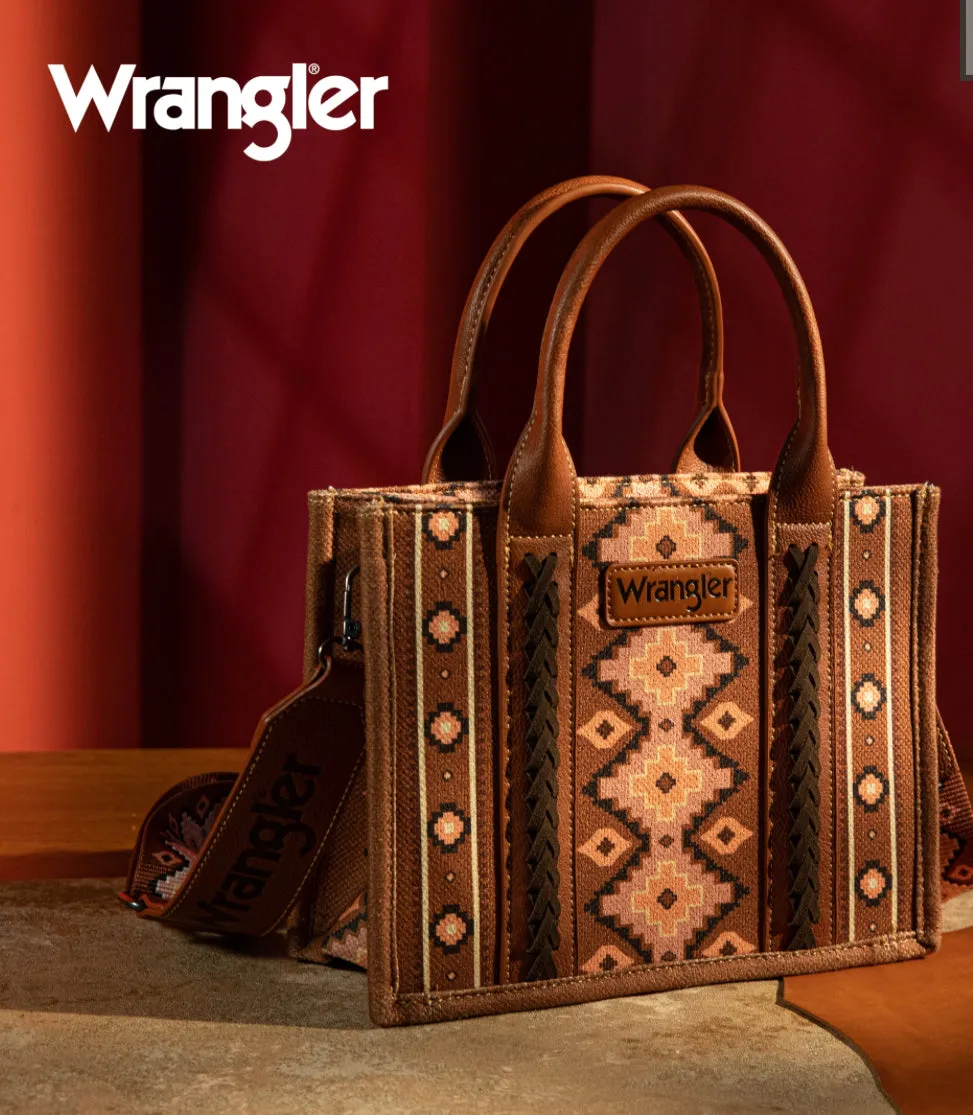 Wrangler Southwestern Print Small Canvas Tote/Crossbody - Dark Brown